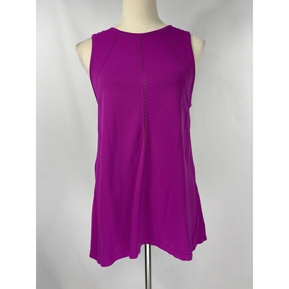 Athleta Foothill Tank Top Shirt Pink Exotic Fuchsia Small Split Back Laser Cut - Picture 3 of 10